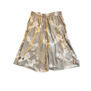 Under Armour, men’s gray and white camo, print, nylon, athletic shorts, size sma
